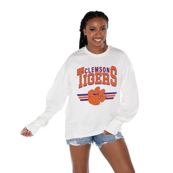 Women's Gameday Couture White Clemson Tigers Oversized Swift Strike Long Sleeve T-Shirt
