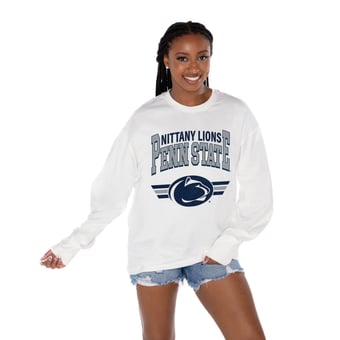 Women's Gameday Couture White Penn State Nittany Lions Oversized Swift Strike Long Sleeve T-Shirt
