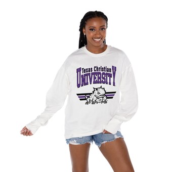 Women's Gameday Couture White TCU Horned Frogs Oversized Swift Strike Long Sleeve T-Shirt