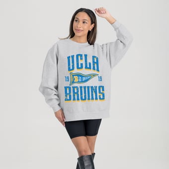 Women's Gameday Couture Ash UCLA Bruins Oversized Pennant Pride Premium Fleece Sweatshirt