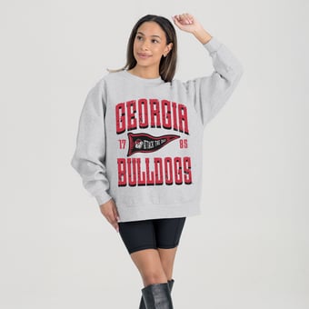 Women's Gameday Couture Gray Georgia Bulldogs Oversized Pennant Pride Premium Fleece Sweatshirt