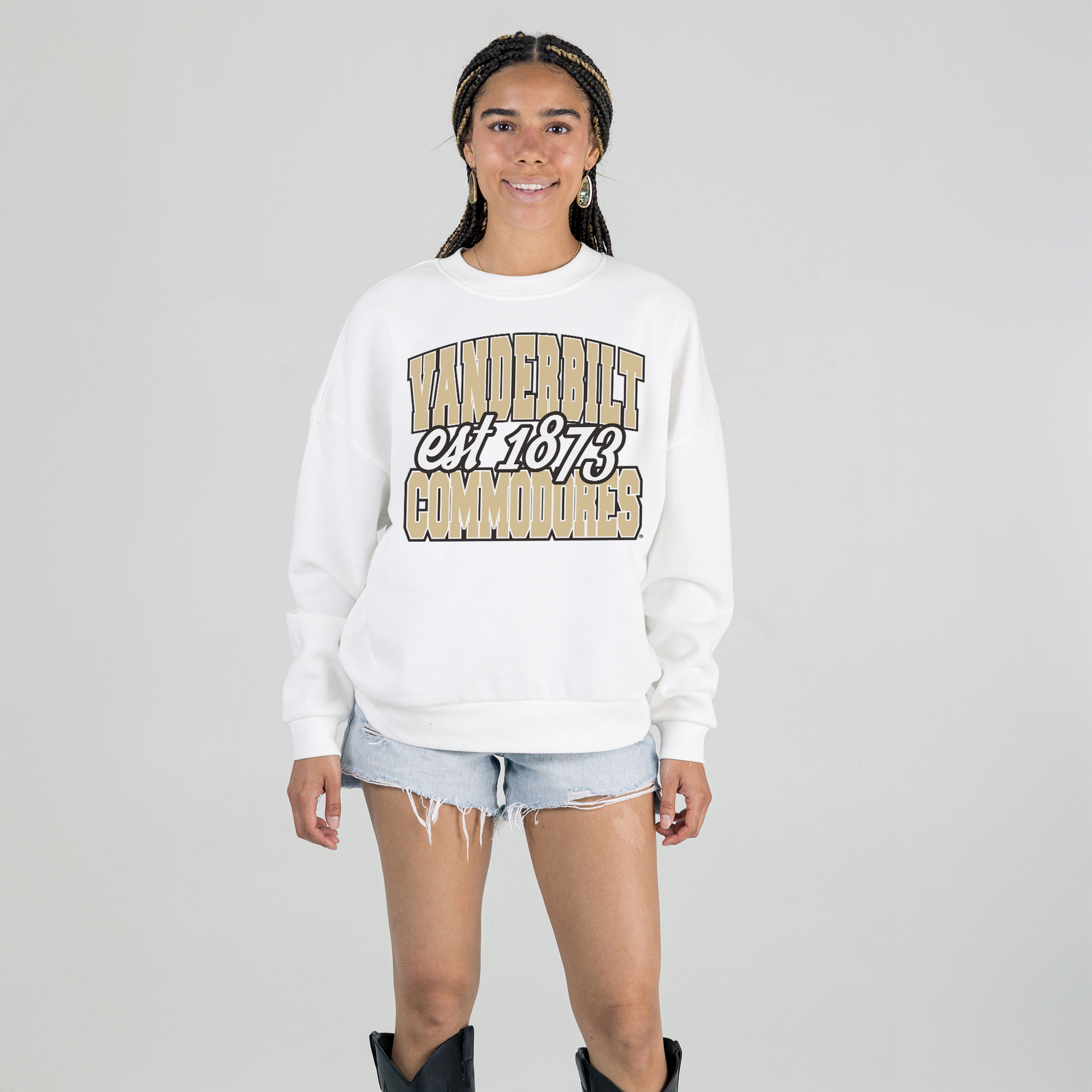 Women’s Gameday Couture White Vanderbilt Commodores Oversized Faded Formation Premium Fleece Sweatshirt Women’s Gameday Couture White Vanderbilt Commodores Oversized Faded Formation Premium Fleece Sweatshirt