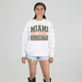 Women's Gameday Couture White Miami Hurricanes Oversized Faded Formation Premium Fleece Sweatshirt