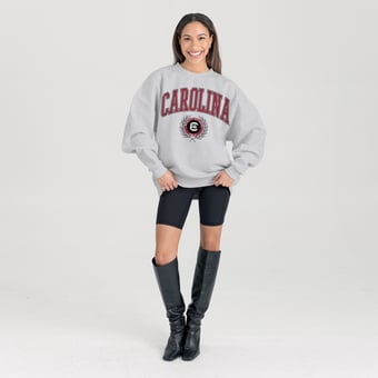Women's Gameday Couture Ash South Carolina Gamecocks Oversized Tradition Refined Premium Fleece Sweatshirt