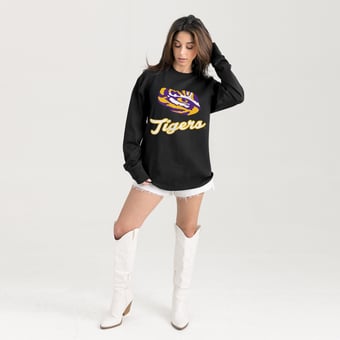 Women's Gameday Couture Black LSU Tigers Oversized Honor Roll Long Sleeve T-Shirt