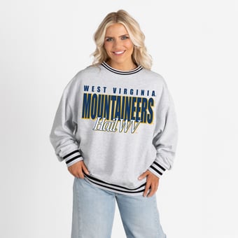 Women's Gameday Couture Gray West Virginia Mountaineers Oversized Showdown Ringer Stripe Sweatshirt