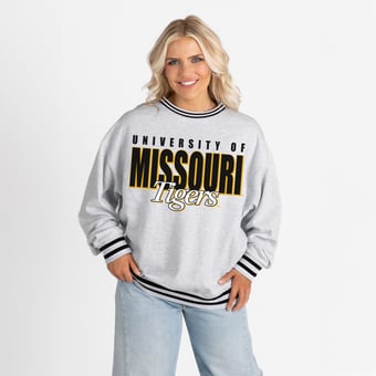 Women's Gameday Couture Gray Missouri Tigers Oversized Showdown Ringer Stripe Sweatshirt