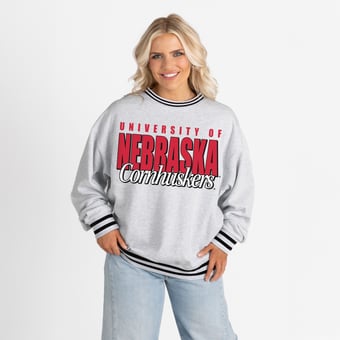 Women's Gameday Couture Gray Nebraska Huskers Oversized Showdown Ringer Stripe Sweatshirt