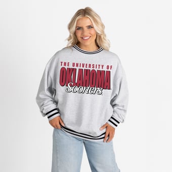 Women's Gameday Couture Gray Oklahoma Sooners Oversized Showdown Ringer Stripe Sweatshirt