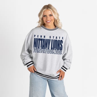 Women's Gameday Couture Gray Penn State Nittany Lions Oversized Showdown Ringer Stripe Sweatshirt