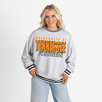 Women's Gameday Couture Gray Tennessee Volunteers Oversized Showdown Ringer Stripe Sweatshirt
