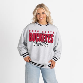 Women's Gameday Couture Gray Ohio State Buckeyes Oversized Showdown Ringer Stripe Sweatshirt