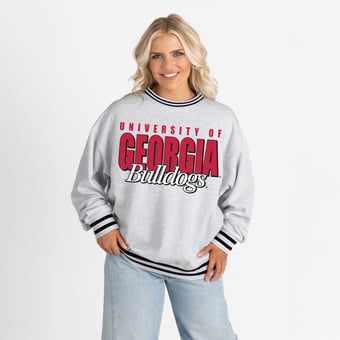 Women's Gameday Couture Gray Georgia Bulldogs Oversized Showdown Ringer Stripe Sweatshirt
