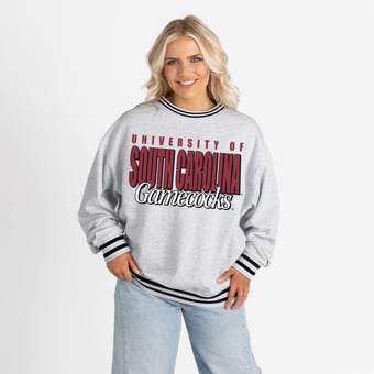 Women's Gameday Couture Gray South Carolina Gamecocks Oversized Showdown Ringer Stripe Sweatshirt