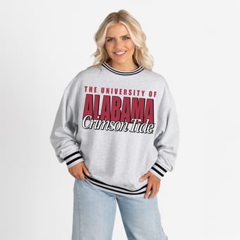 Women's Gameday Couture Gray Alabama Crimson Tide Oversized Showdown Ringer Stripe Sweatshirt