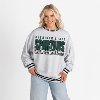 Women's Gameday Couture Gray Michigan State Spartans Oversized Showdown Ringer Stripe Sweatshirt