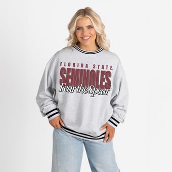 Women's Gameday Couture Gray Florida State Seminoles Oversized Showdown Ringer Stripe Sweatshirt