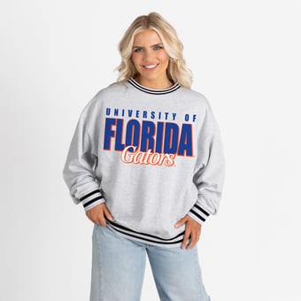 Women's Gameday Couture Gray Florida Gators Oversized Showdown Ringer Stripe Sweatshirt