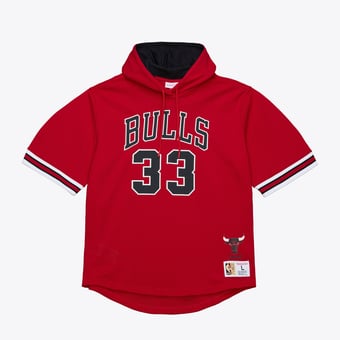 Men's Mitchell & Ness Scottie Pippen Red Chicago Bulls Mesh Name & Number Short Sleeve Hoodie