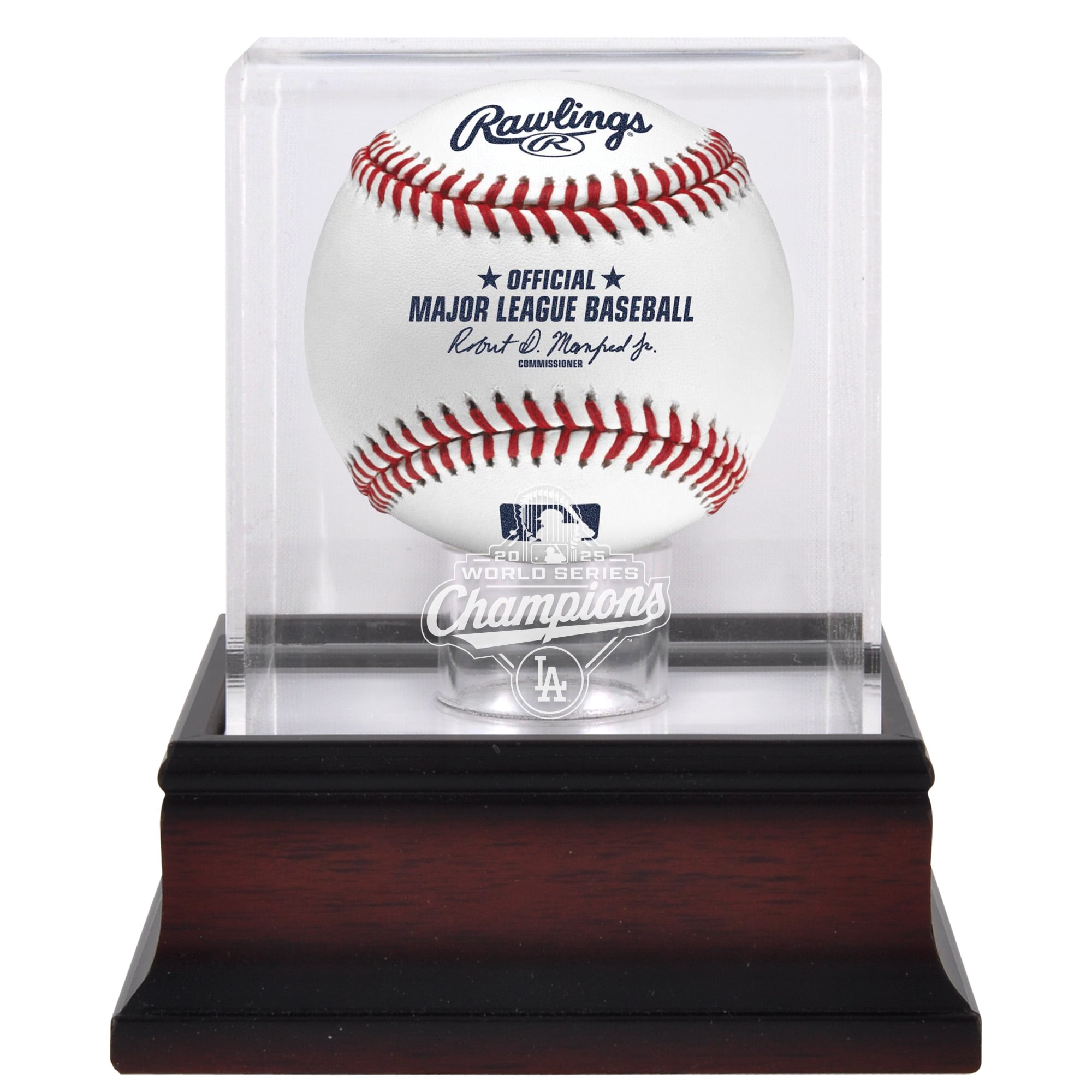 Vetrina da baseball con logo in mogano dei campioni delle World Series 2025 dei Los Angeles Dodgers
