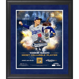 Yoshinobu Yamamoto Los Angeles Dodgers 2025 World Series Champions Framed 16" x 20" MVP Collage with a Capsule of World Series Game-Used Dirt - Limited Edition of 250