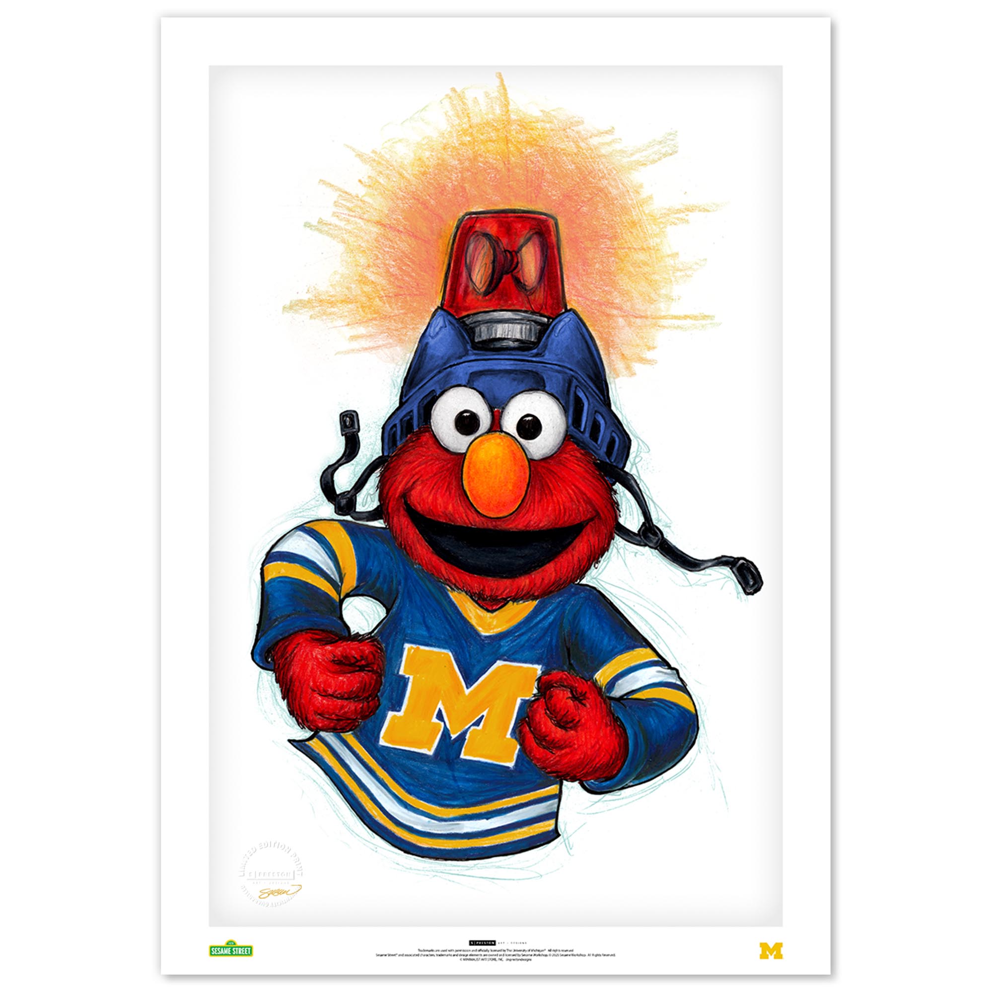 Michigan Wolverines Elmo 14" x 20" Sesame Street Limited Edition Fine Art Print