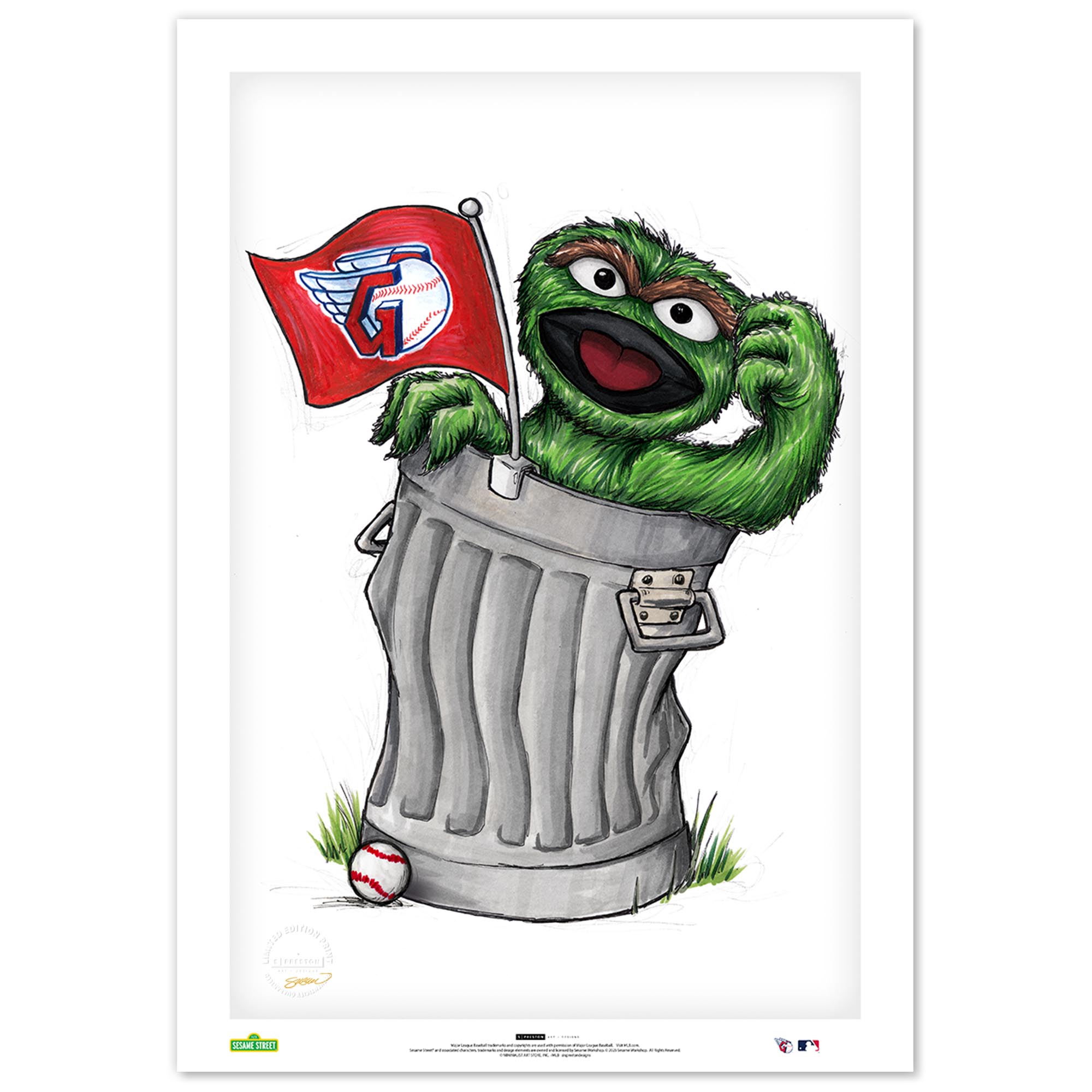 Cleveland Guardians Oscar the Grouch 14" x 20" Sesame Street Limited Edition Fine Art Print