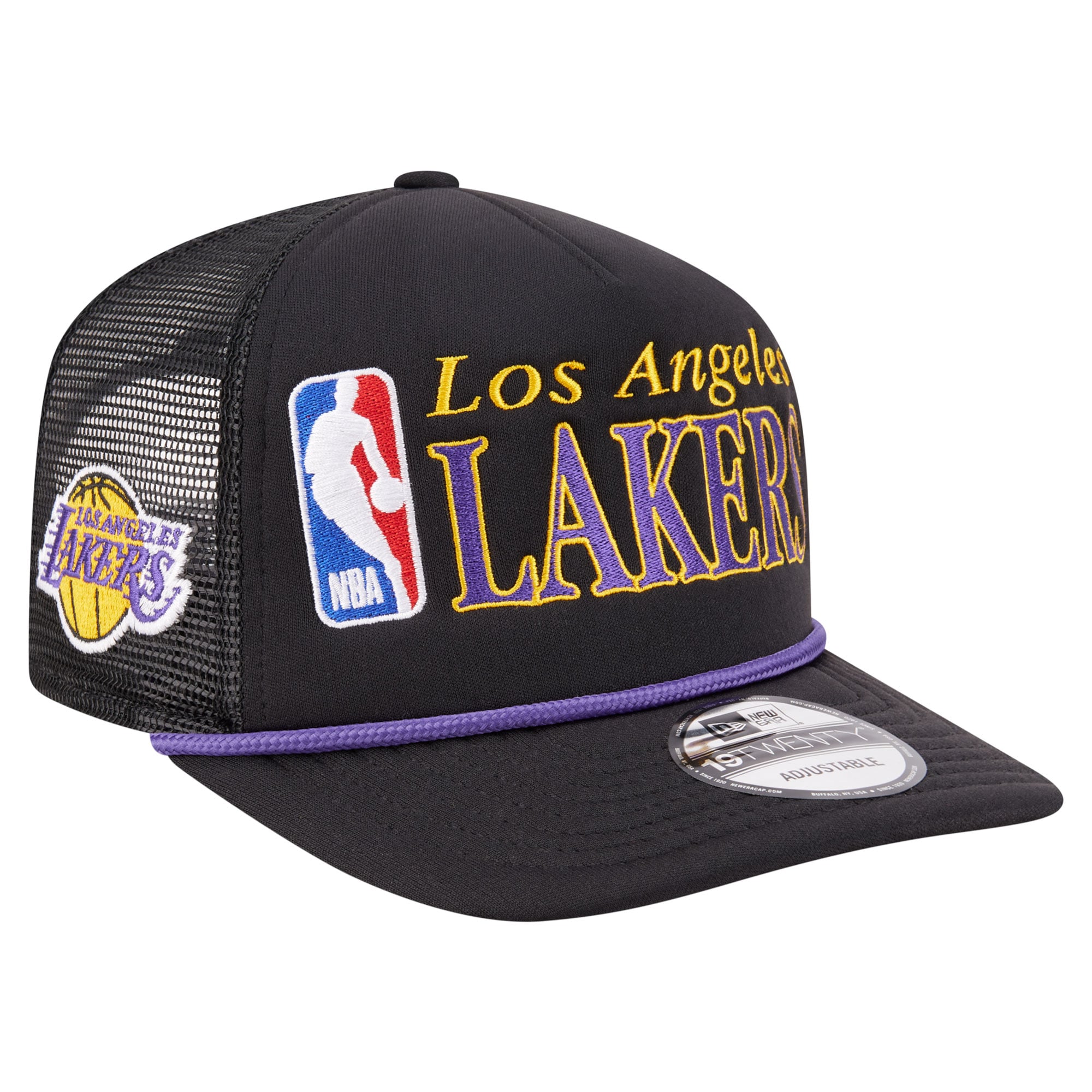 Men's New Era Black Los Angeles Lakers Team Logo Foam Front 19TWENTY A-Frame Trucker Adjustable Hat