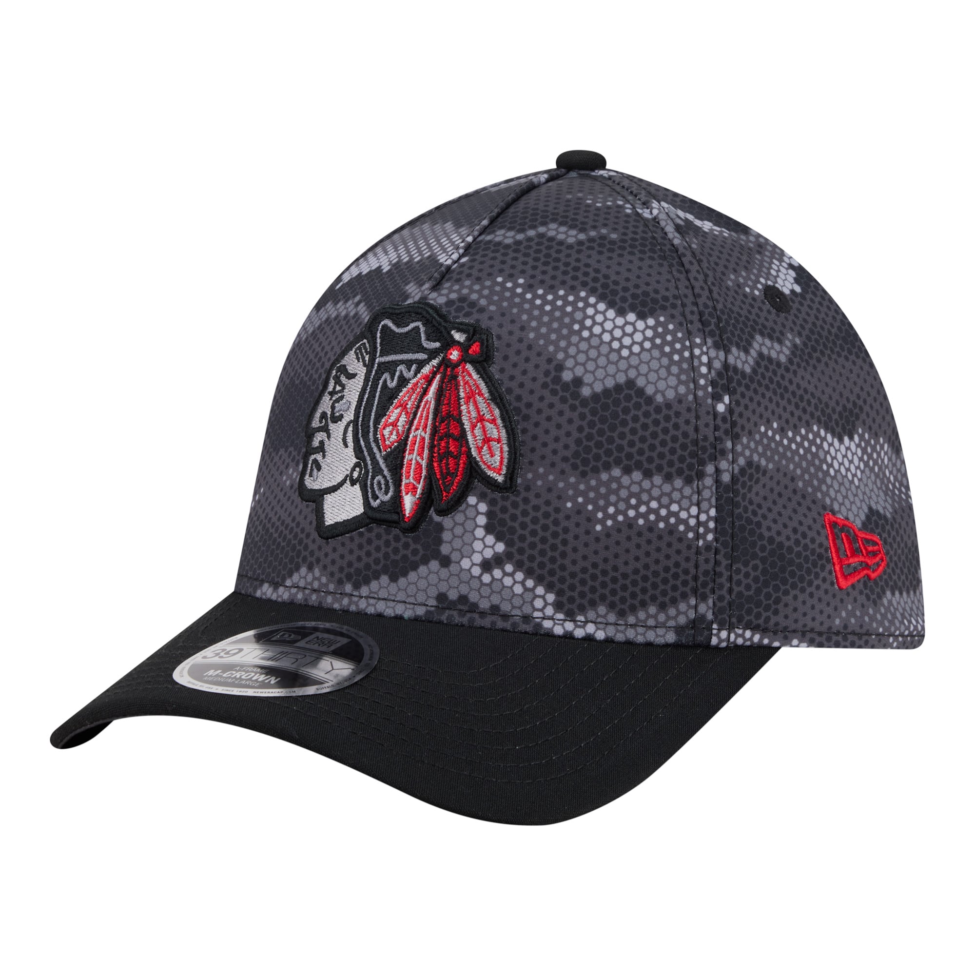 Men's New Era Black Chicago Blackhawks Zero Dark 39THIRTY A-Frame M-Crown Flex Hat
