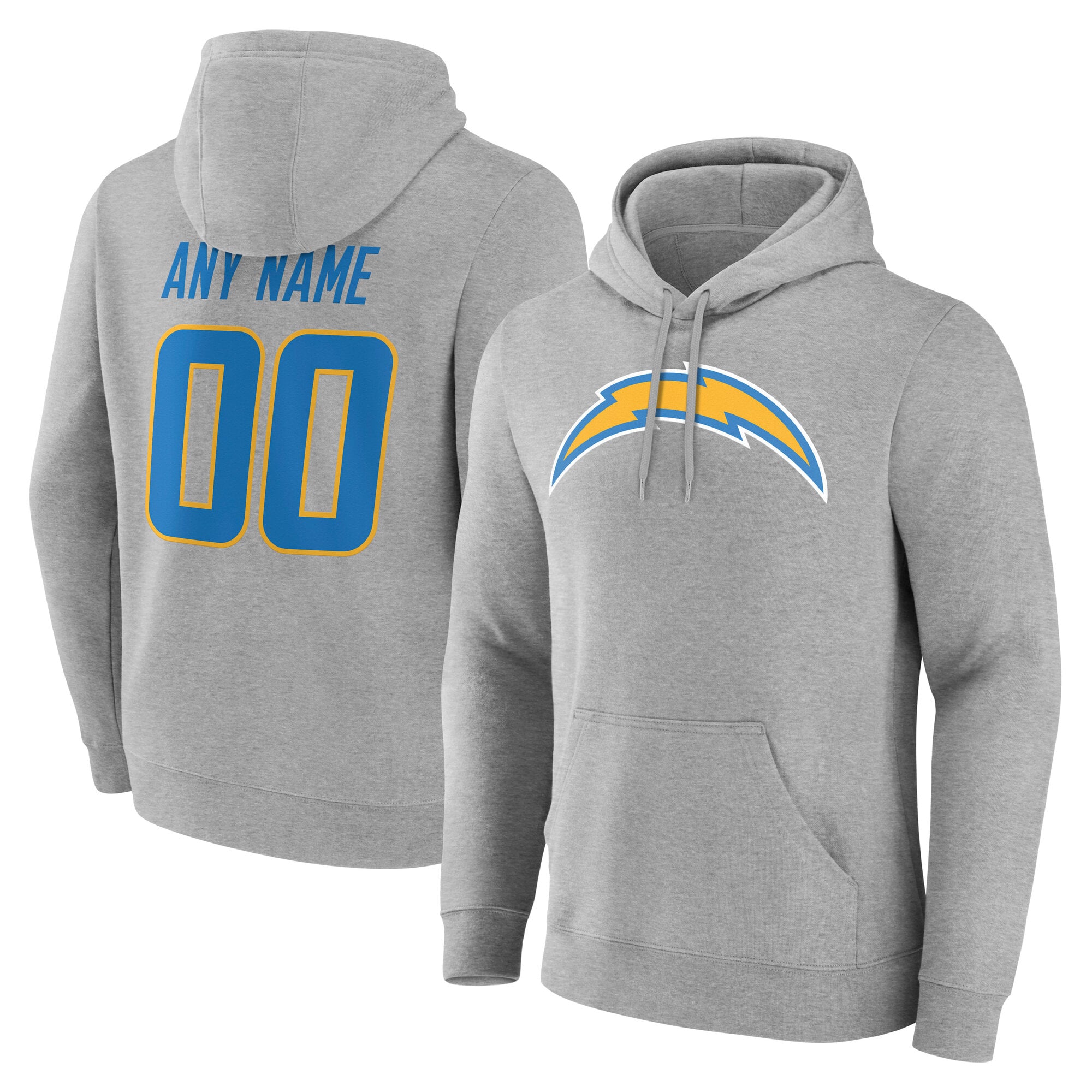 Men's Gray Los Angeles Chargers Team Authentic Personalized Name & Number Hoodie