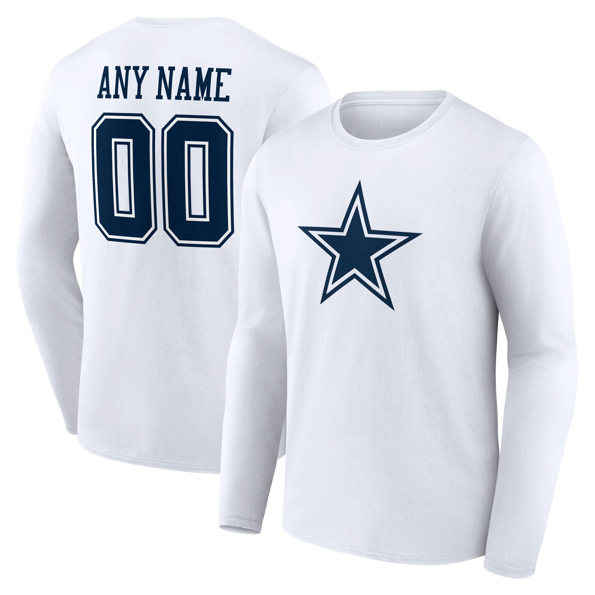 Men's White Dallas Cowboys Team Authentic Personalized Name & Number Long Sleeve T-Shirt