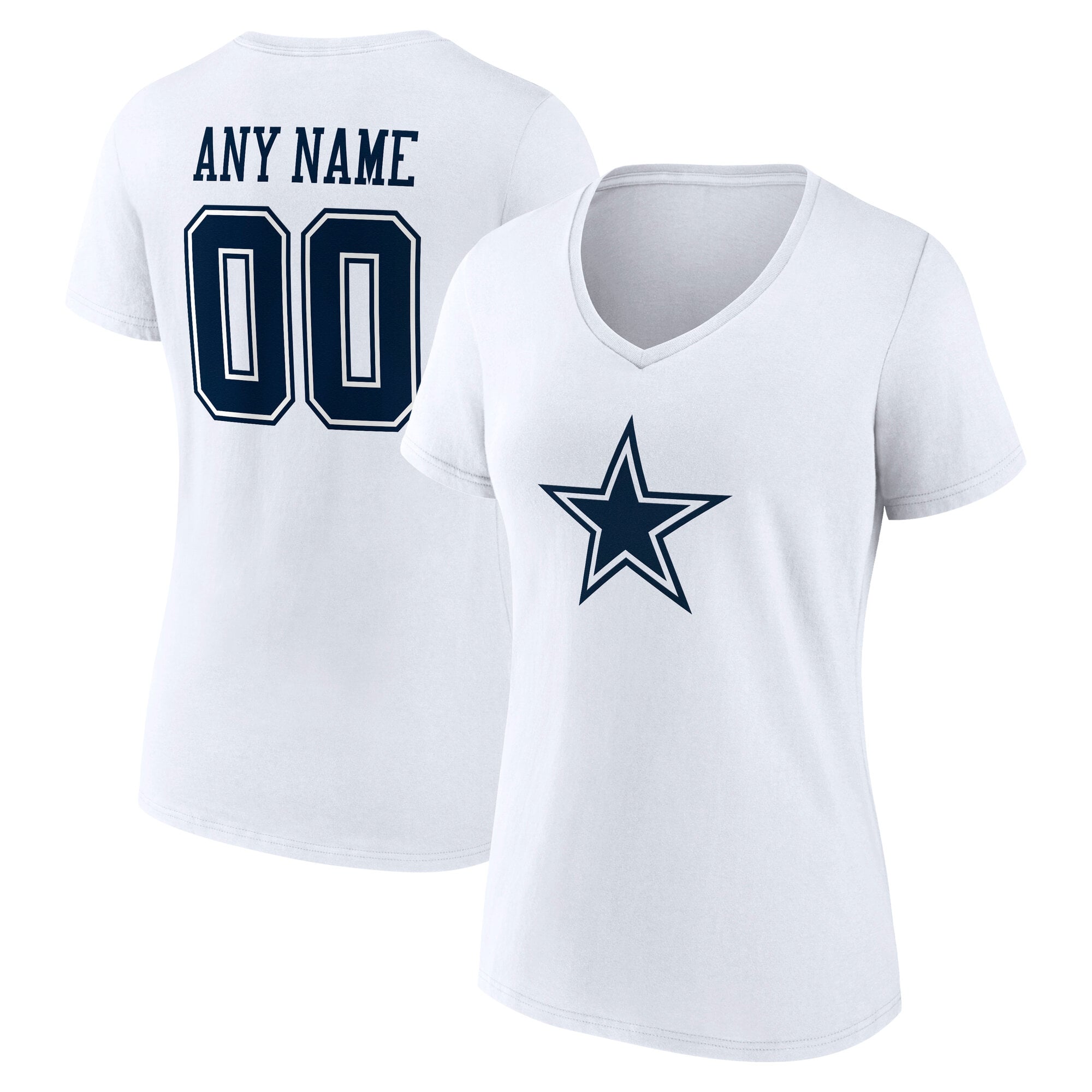 Women's White Dallas Cowboys Team Authentic Personalized Name & Number V-Neck T-Shirt