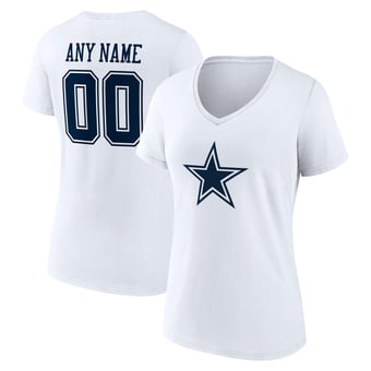Women's White Dallas Cowboys Team Authentic Personalized Name & Number V-Neck T-Shirt
