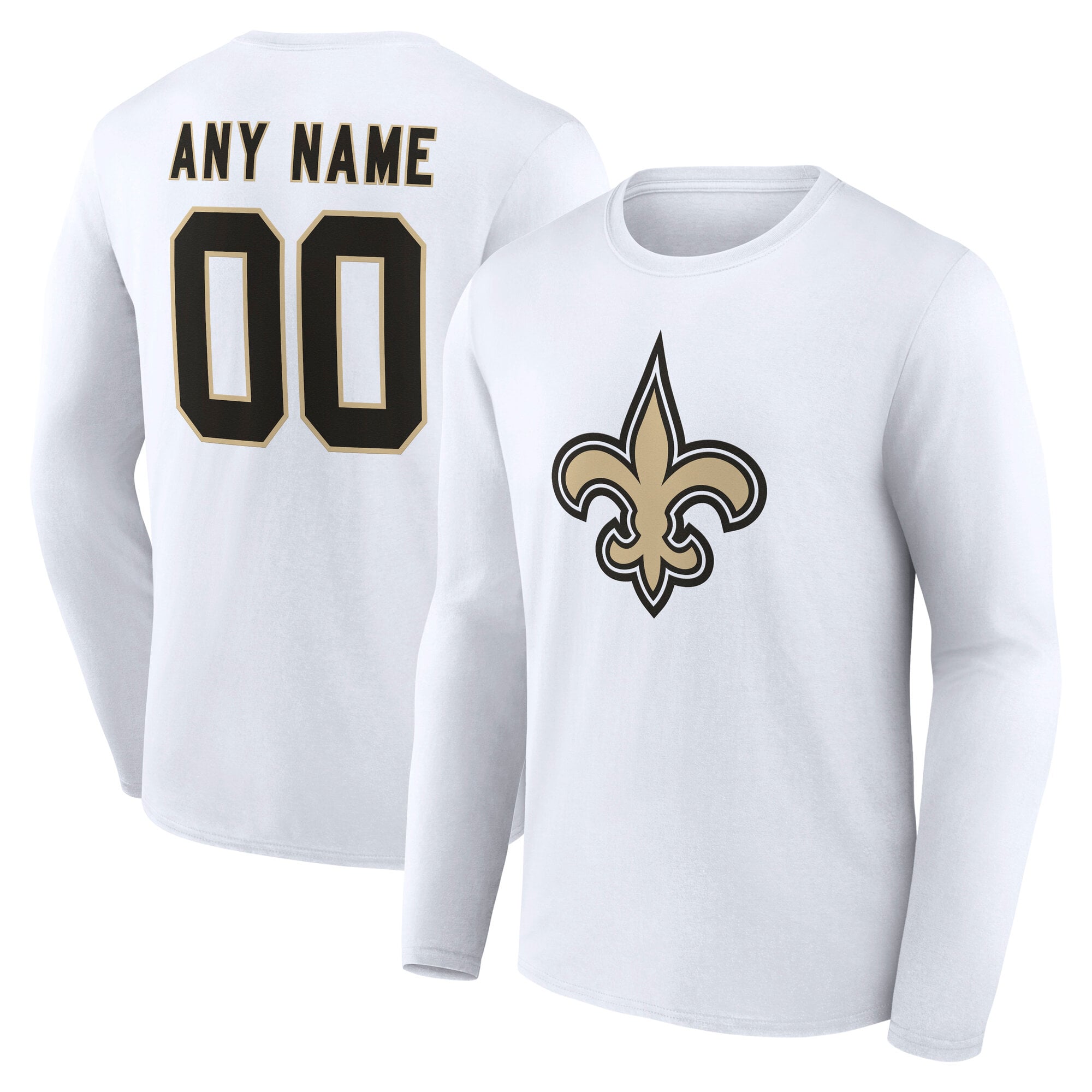Men's White New Orleans Saints Team Authentic Personalized Name & Number Long Sleeve T-Shirt