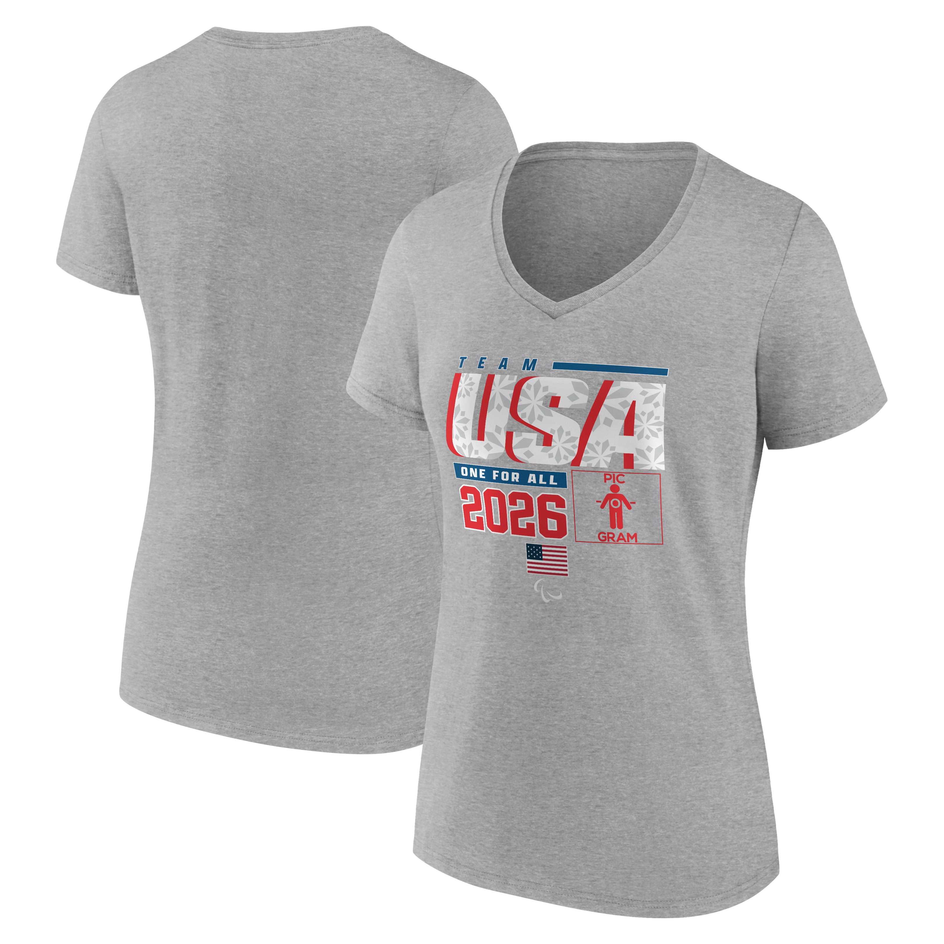 Women's Gray Team USA 2026 Winter Paralympics Pic-O-Gram V-Neck T-Shirt