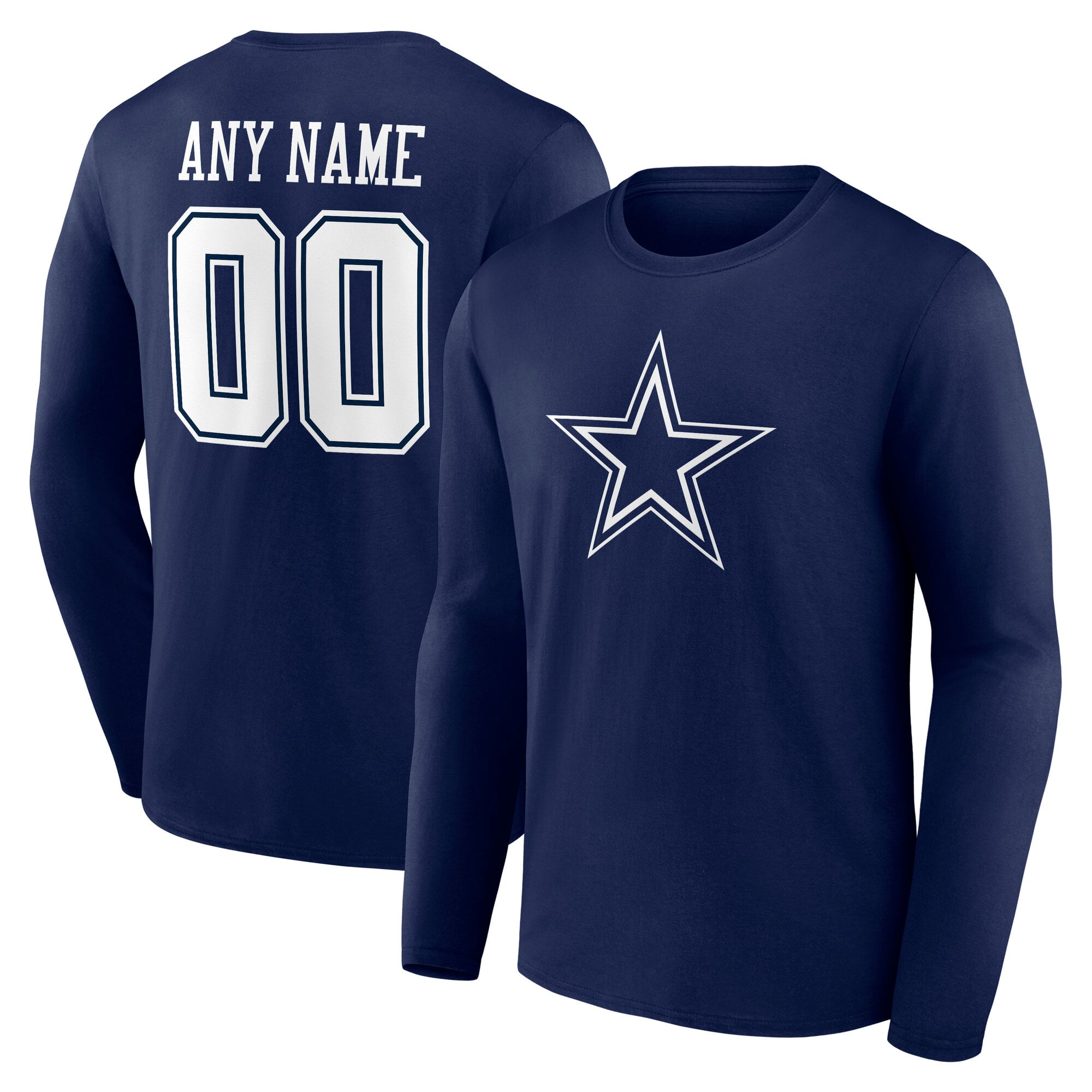 Men's Navy Dallas Cowboys Team Authentic Personalized Name & Number Long Sleeve T-Shirt