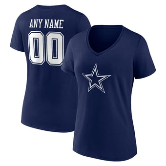Women's Navy Dallas Cowboys Team Authentic Personalized Name & Number V-Neck T-Shirt