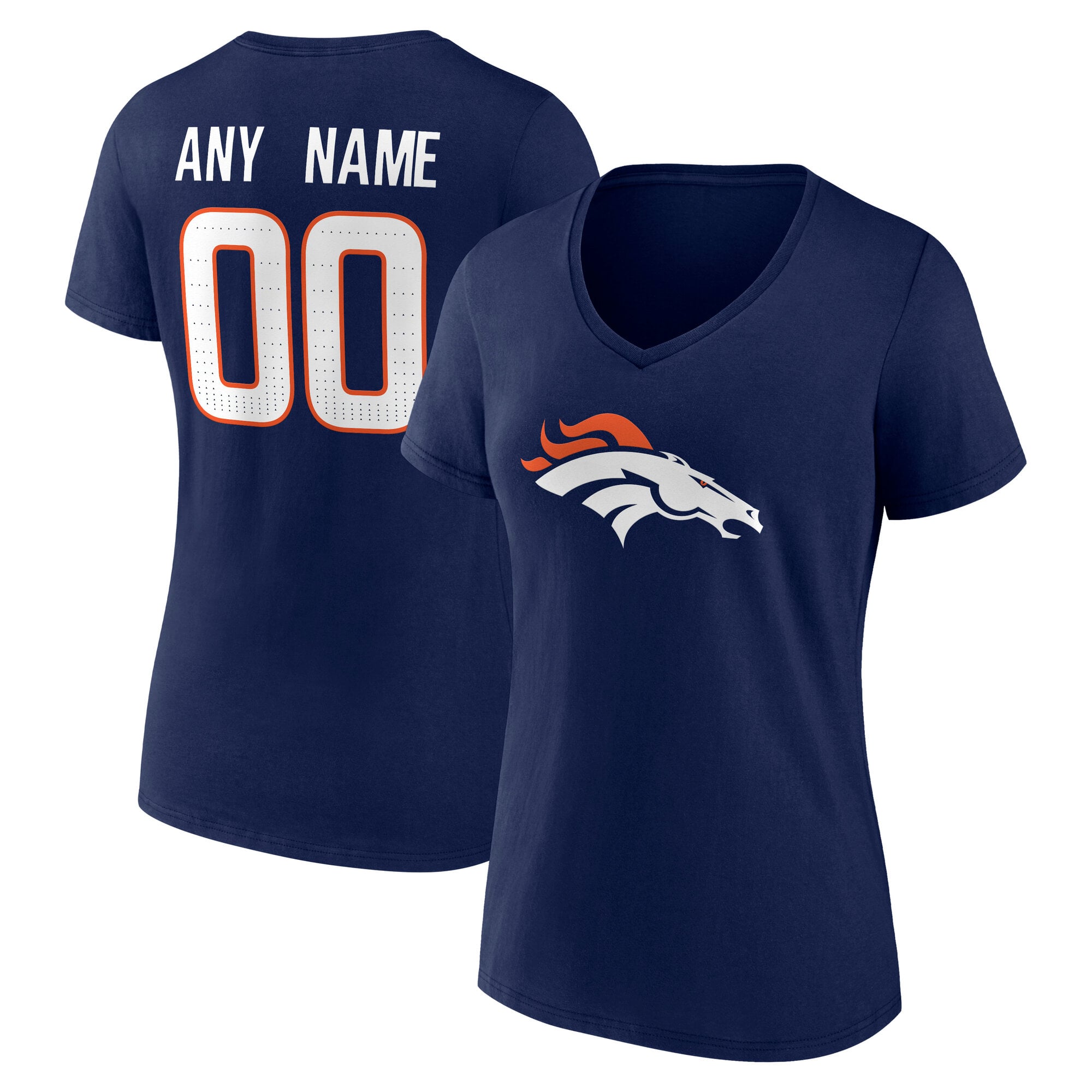 Women's Navy Denver Broncos Team Authentic Personalized Name & Number V-Neck T-Shirt