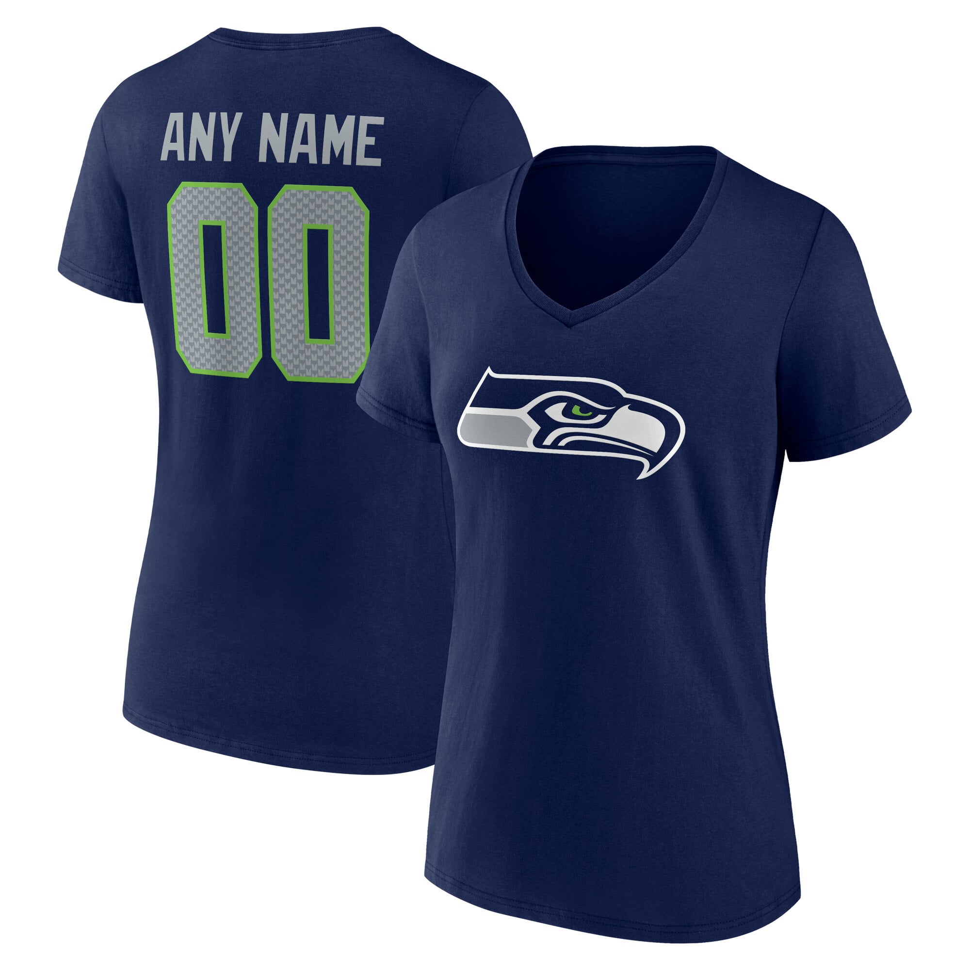 Women's College Navy Seattle Seahawks Team Authentic Personalized Name & Number V-Neck T-Shirt