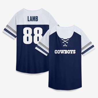 Women's Fanatics CeeDee Lamb Navy Dallas Cowboys Curl Route Athena Lace-Up Name & Number Shirt