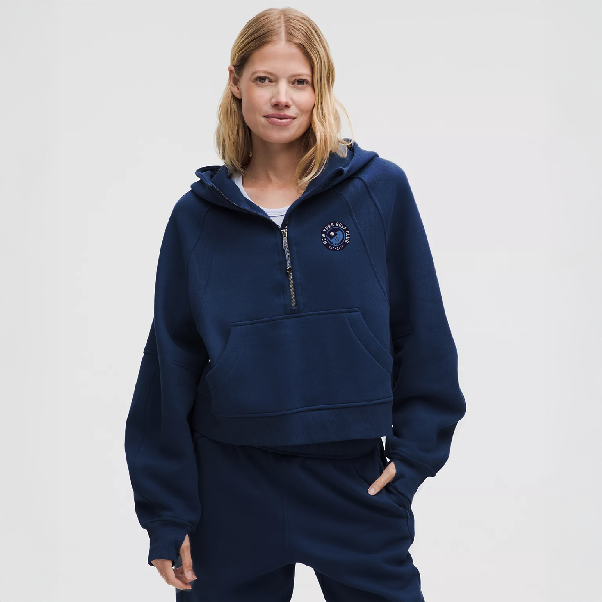 Women’s lululemon Navy New York Golf Club Scuba Oversized Half-Zip Hoodie Women’s lululemon Navy New York Golf Club Scuba Oversized Half-Zip Hoodie