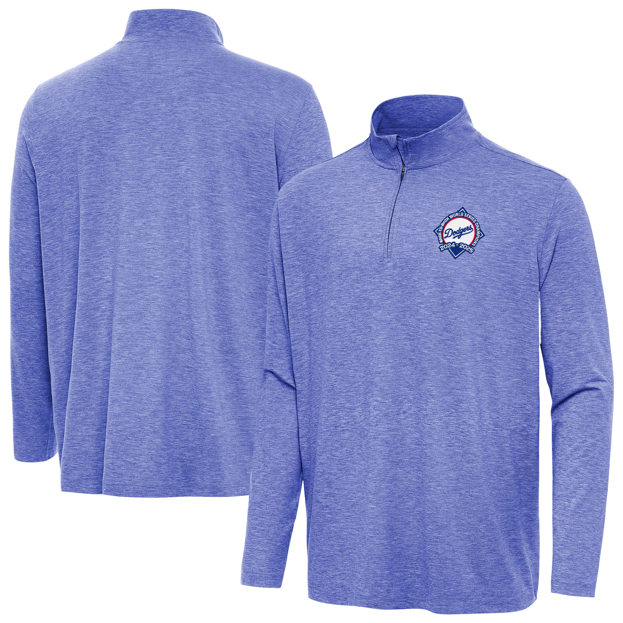 Men’s Antigua Heather Royal Los Angeles Dodgers Back-to-Back World Series Champions Hunk Quarter-Zip Pullover Men’s Antigua Heather Royal Los Angeles Dodgers Back-to-Back World Series Champions Hunk Quarter-Zip Pullover