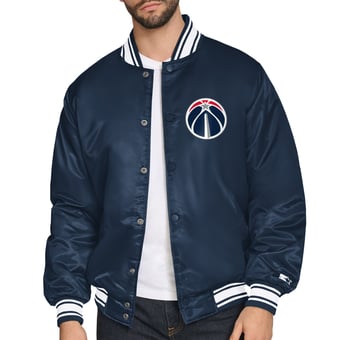 Men's Starter Navy Washington Wizards Printed Team Logo Satin Varsity Full-Snap Jacket