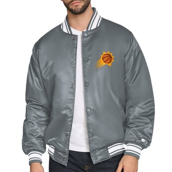 Men's Starter Gray Phoenix Suns Printed Team Logo Satin Varsity Full-Snap Jacket