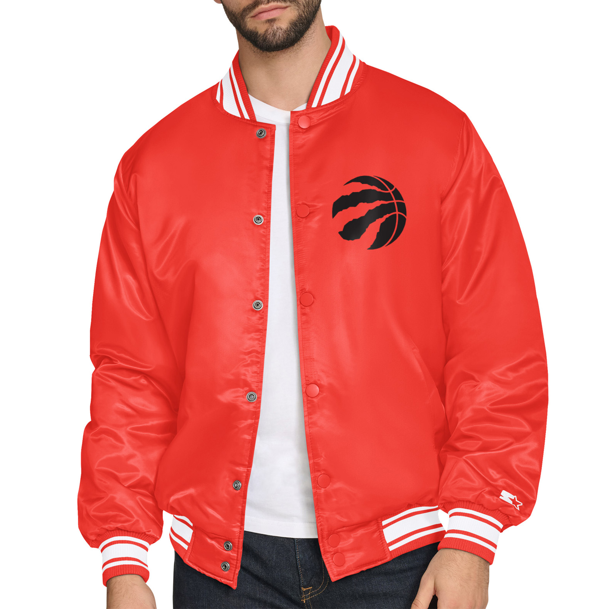Men's Starter Red Toronto Raptors Printed Team Logo Satin Varsity Full-Snap Jacket