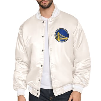 Men's Starter Cream Golden State Warriors Double Team Satin Varsity Full-Snap Jacket