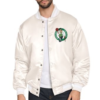 Men's Starter Cream Boston Celtics Double Team Satin Varsity Full-Snap Jacket