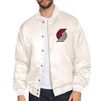 Men's Starter Cream Portland Trail Blazers Double Team Satin Varsity Full-Snap Jacket