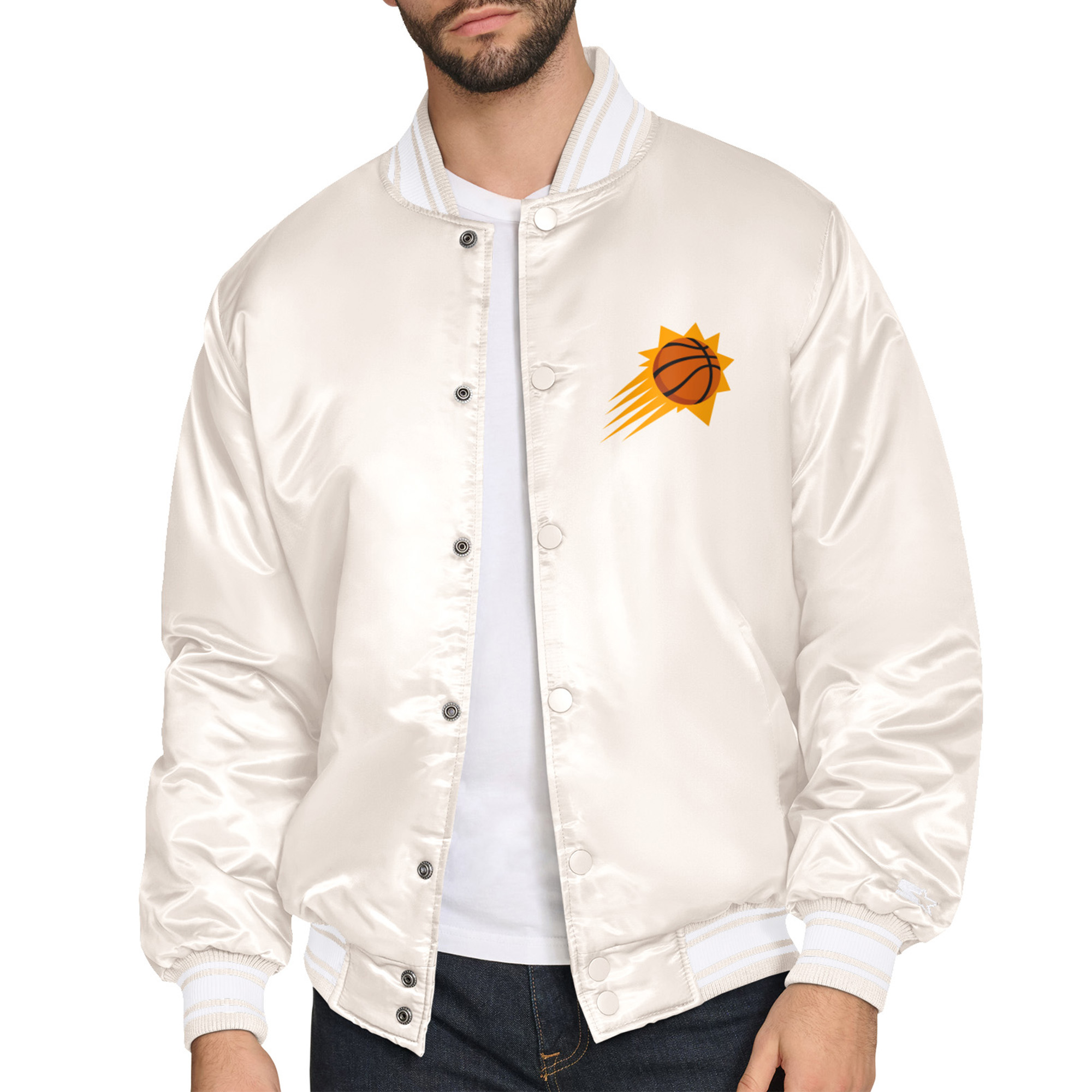 Men's Starter Cream Phoenix Suns Double Team Satin Varsity Full-Snap Jacket