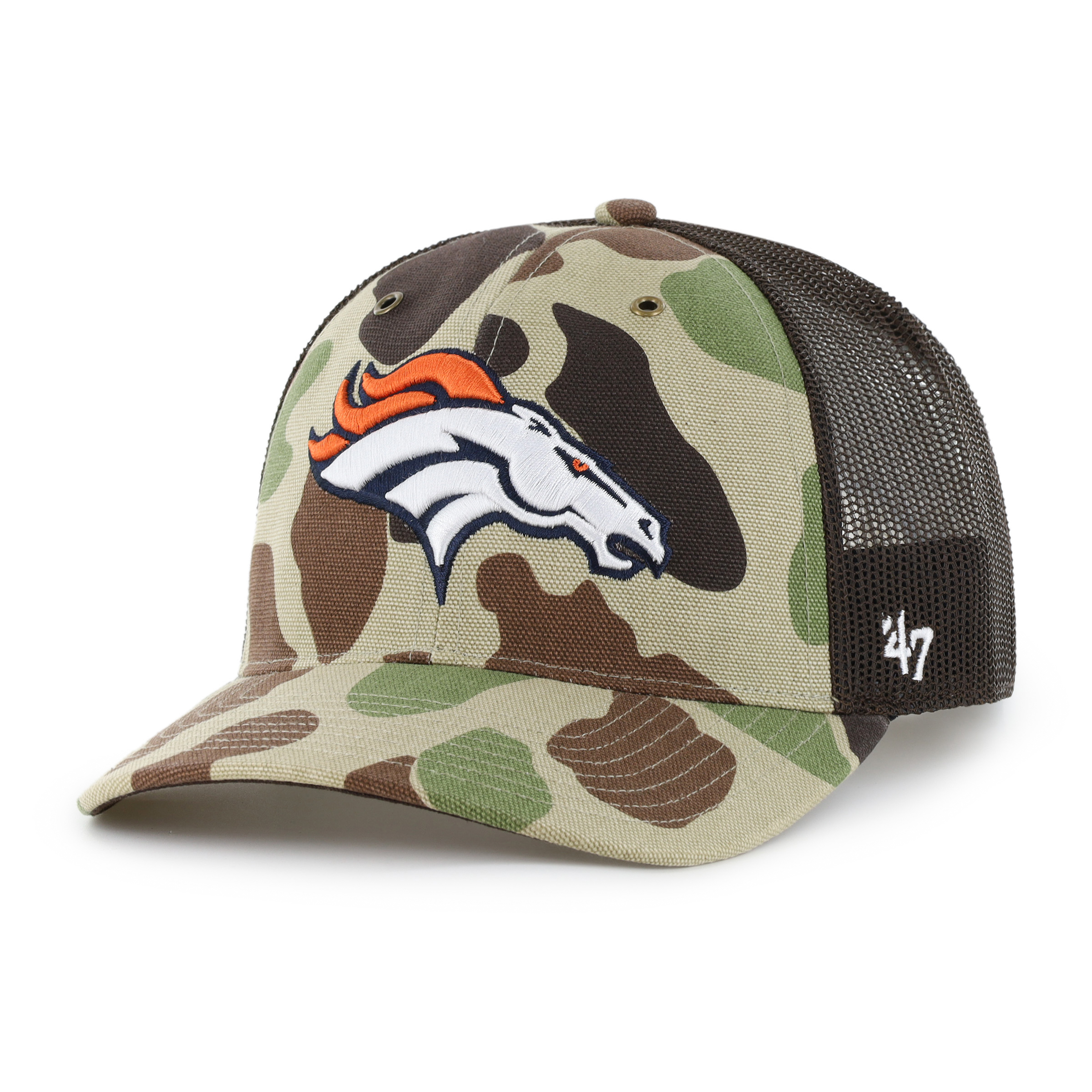 Men's Carhartt x '47 Duck Camo Denver Broncos Adjustable Trucker Hat